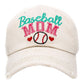Beige Baseball MOM Vintage Baseball Cap. Fun cool Mother Sports themed vintage cap. Perfect for walks in sun, great for a bad hair day. The distressed frayed style with faded color gives it an awesome vintage look. Soft textured, embroidered message with fun statement will become your favorite cap.