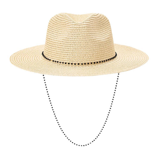 Beige Beaded Chin Tie Straw Sun Hat, keep your styles on even when you are relaxing at the pool or playing at the beach. Large, comfortable, and perfect for keeping the sun off of your face, neck, and shoulders. Perfect summer, beach accessory. Ideal for travelers who are on vacation or just spending some time in the great outdoors. A great sun hat can keep you cool and comfortable even when the sun is high in the sky. 