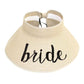 Beige Bride Message Roll Up Foldable Visor Sun Hat, This visor hat with Bride Message is Open top design offers great ventilation and heat dissipation. Features a roll-up function; incredibly convenient as it is foldable for easy storage or for taking on the go while traveling. This Summer sun  hat is perfect for walking along the beach,hanging by the pool, or any other outdoor activities.