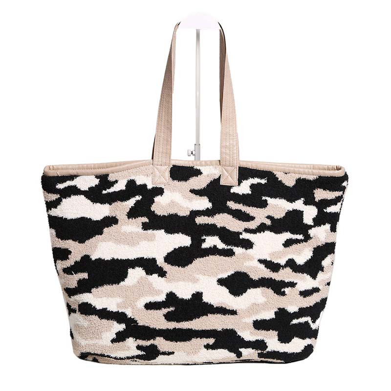 Beige Camouflage Tote Bag, be gorgeous and make an individual statement of fashion with this beautiful tote bag. It will be your new favorite accessory to hold onto all your items altogether in one place. The top zipper keeps everything secure and safe. It's easy to carry, and lightweight to run errands or a night out on the town. It's an excellent gift for Birthdays, holidays, Christmas, New Year, etc. for your friends, family, and the persons you love and care for. Keep yourself gorgeous and trendy!