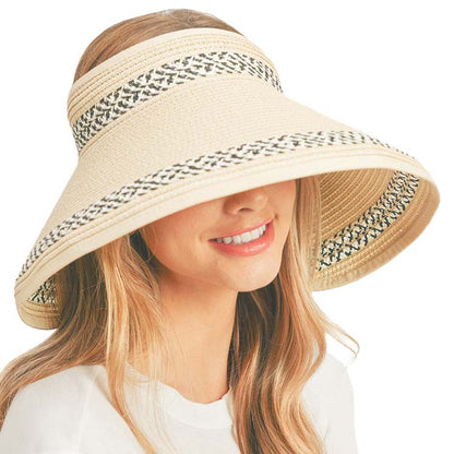 Beige Braid Detailed Roll-Up Foldable Visor Straw Sun Hat, Keep your styles on even when you are relaxing at the pool or playing at the beach. It is foldable for easy storage or for taking on the go while traveling. Wonderful Protection Summer sun hat that is perfect for gardening, walking along the beach and the pool.