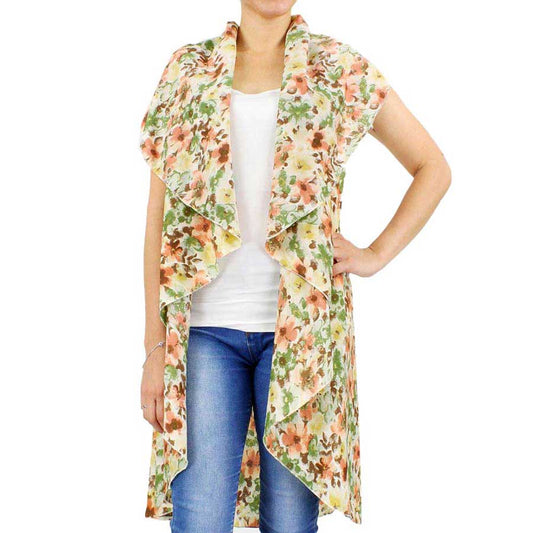 Beige Flower Printed Round Vest, on trend & fabulous, a luxe addition to any weather ensemble. The perfect accessory, luxurious, trendy, super soft chic capelet, keeps you very comfortable. You can throw it on over so many pieces elevating any casual outfit! Perfect Gift for Wife, Mom, Birthday, Holiday, Anniversary, Fun Night Out.