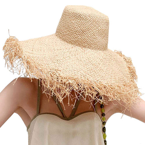 Beige Frayed Straw Sun Hat, whether you’re basking under the summer sun at the beach, lounging by the pool, or kicking back with friends at the lake, a great hat can keep you cool and comfortable even when the sun is high in the sky. Large, comfortable, and perfect for keeping the sun off of your face, neck, and shoulders, ideal for travellers who are on vacation or just spending some time in the great outdoors.