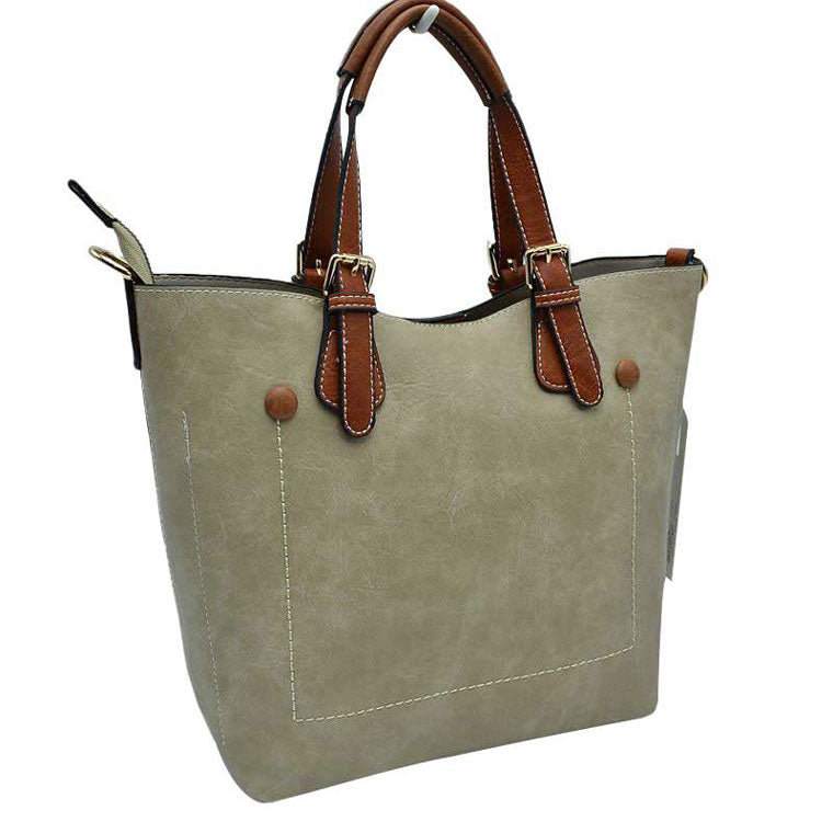 Beige Genuine Leather Tote Shoulder Handbags For Women. Ideal for everyday occasions such as work, school, shopping, etc. Made of high quality leather material that's light weight and comfortable to carry. Spacious main compartment with magnetic snap closure to safely store a variety of personal items such as wallet, tablet, phone, books, and other essentials. One interior open pocket for small accessories within hand's reach.