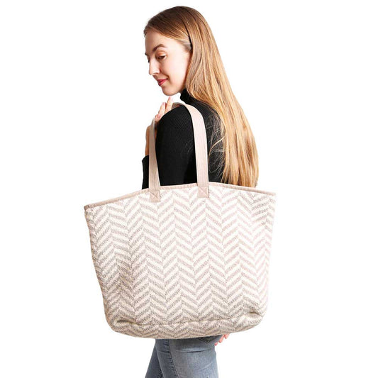 Beige Herringbone Tote Bag, This beautiful trendy bag design gives you the ability to highlight and contrast many different outfits. The shoulder tote bag large enough to hold all your daily needs. Soft and stylish, cute tote with geometric print is full of personality, very fresh and unique; As a fashion statement, goes well with heels and skinny jeans in spring, fall and winter.