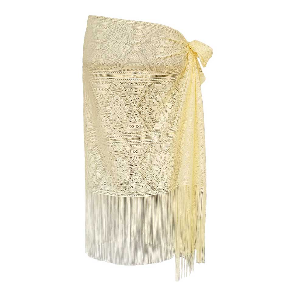 Beige Mesh Fringe Sarong Scarf, Cute sarong coverups for women is made of breathable fabric. Finished with Mesh fringe for fun and sexy wear. Sarong is perfect sexy, classy shape so that it ties on the side. Perfect as a swimsuit cover up, beach skirt, scarf, shawl, quick drying beach blanket. This lovely tropical, beautiful and bold pareo beach sarong is perfect for so many occasions!