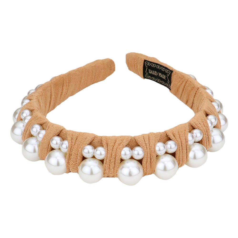 Beige Pearl Embellished Headband, this beautiful pearl headband is awesome that makes you feel extra glamorous. Push back your hair with this pretty Pearl headband to show your trendy choice off or avoid a bad hair day. Add a pop of color to any outfit & be ready to receive compliments.