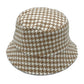 Beige Polyester Houndstooth Patterned Bucket Hat, this bucket hat doubles as a rain hat and is snug on the head and stays on well. It will work well to keep the rain off the head and out of the eyes and also the back of the neck. Wear it to lend a modern liveliness above a raincoat on trans-seasonal days in the city.
