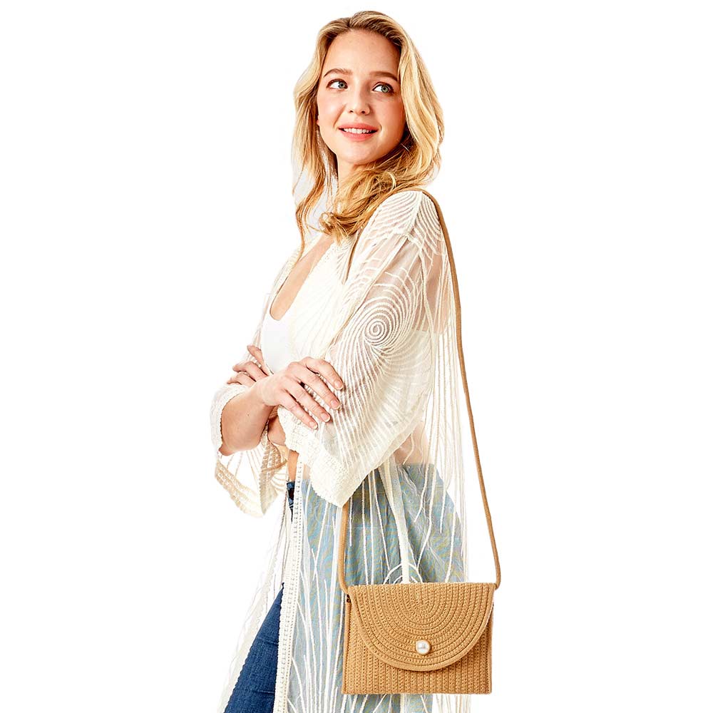 Beige Solid Color With Pearl Button Straw Micro Crossbody Bag, perfectly goes with any outfit and shows your trendy choice to make you stand out on your special occasion. Carry out this straw micro crossbody bag while attending a special occasion. Perfect for carrying makeup, money, credit cards, keys or coins, etc. It's lightweight and perfect for easy carrying. Put it in your bag and find it quickly with its eye-catchy colors. 