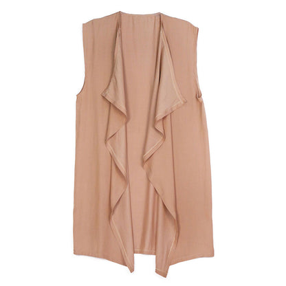 Beige Waterfall Lapel Satin Vest, Luxurious, trendy, super soft chic capelet, keeps you warm and toasty. You can throw it on over so many pieces elevating any casual outfit! Perfect Gift for Wife, Birthday, Holiday, Christmas, Anniversary, Fun