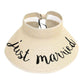 Beige Just Married Message Roll Up Foldable Visor Sun Hat, This visor hat with Just Married Message is Open top design offers great ventilation and heat dissipation. Features a roll-up function; incredibly convenient as it is foldable for easy storage or for taking on the go while traveling. Wonderful UV Protection Summer sun hat that is perfect for gardening, walking along the beach, hanging by the pool, or any other outdoor activities.