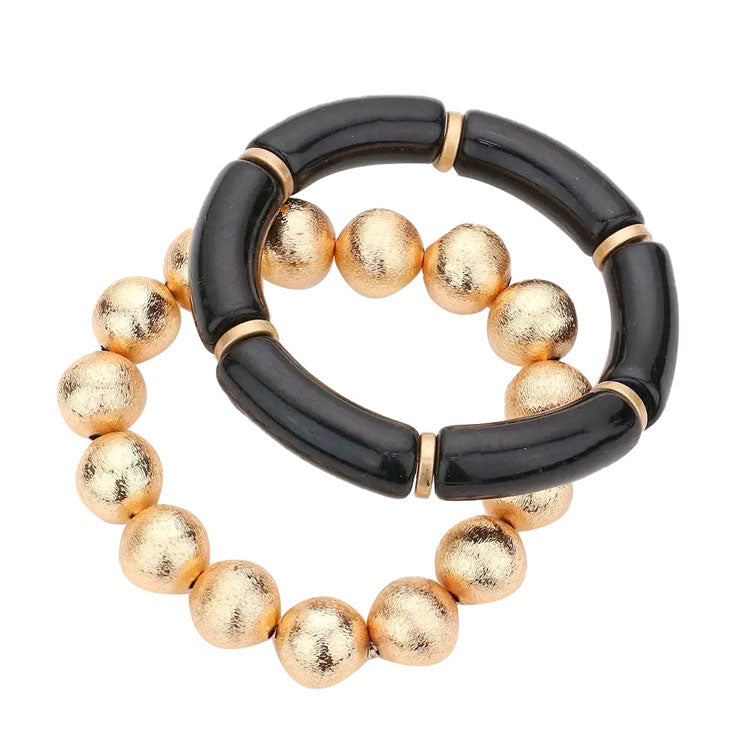 Black 2PCS Resin Metal Ball Stretch Bracelets. Get ready with this bracelets, Beautifully crafted design adds a gorgeous glow to any outfit. Jewelry that fits your lifestyle! Perfect Birthday Gift, Anniversary Gift, Mother's Day Gift, Anniversary Gift, Graduation Gift, Prom Jewelry, Just Because Gift, Thank you Gift.
