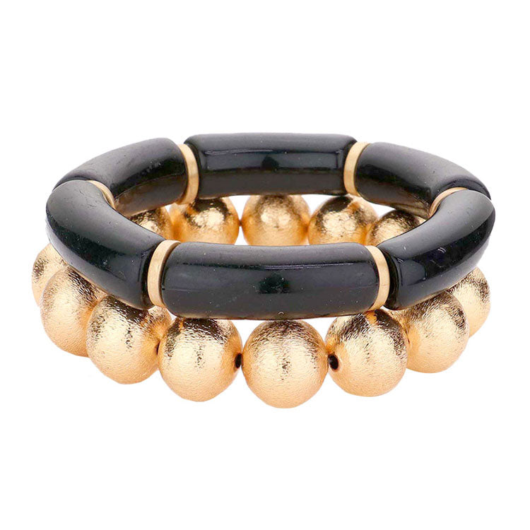 Black 2PCS Resin Metal Ball Stretch Bracelets. Get ready with this bracelets, Beautifully crafted design adds a gorgeous glow to any outfit. Jewelry that fits your lifestyle! Perfect Birthday Gift, Anniversary Gift, Mother's Day Gift, Anniversary Gift, Graduation Gift, Prom Jewelry, Just Because Gift, Thank you Gift.