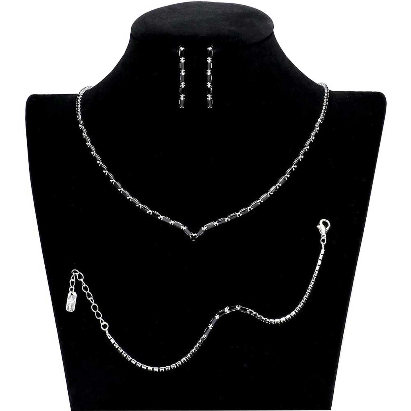 Black 3PCS Chevron Accented Rectangle Stone Necklace Jewelry Set, These Necklace jewelry sets are Elegant. Beautifully crafted design adds a gorgeous glow to any outfit. Get ready with these stone Necklace and a bright Bracelet. Perfect for adding just the right amount of shimmer & shine and a touch of class to special events. Suitable for wear Party, Wedding, Date Night or any special events. Perfect Birthday, Anniversary, Prom Jewelry, Thank you Gift. 