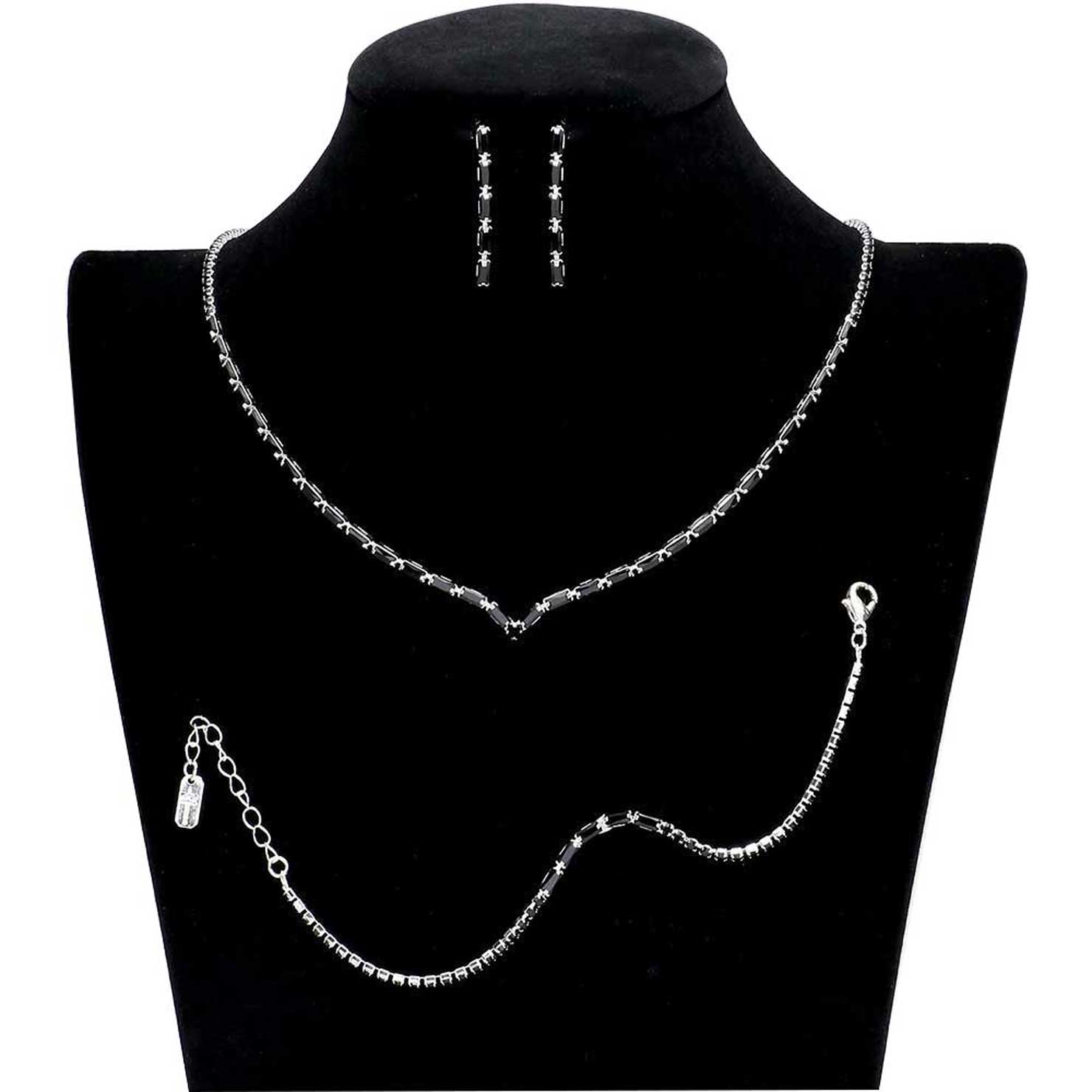 Black 3PCS Chevron Accented Rectangle Stone Necklace Jewelry Set, These Necklace jewelry sets are Elegant. Beautifully crafted design adds a gorgeous glow to any outfit. Get ready with these stone Necklace and a bright Bracelet. Perfect for adding just the right amount of shimmer & shine and a touch of class to special events. Suitable for wear Party, Wedding, Date Night or any special events. Perfect Birthday, Anniversary, Prom Jewelry, Thank you Gift. 