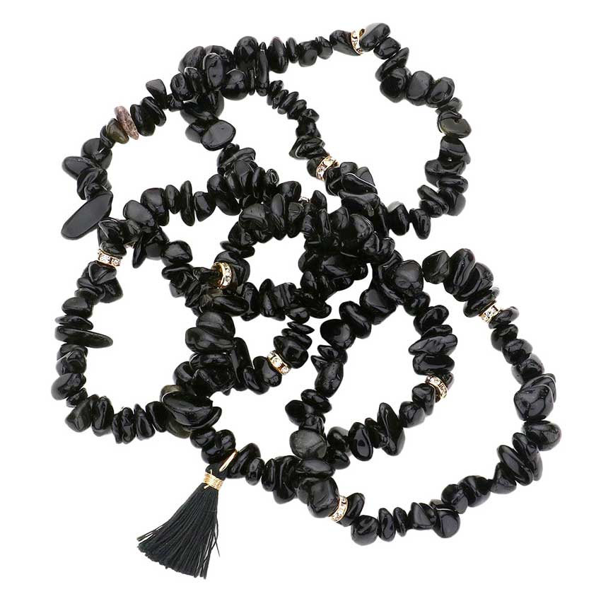 Black 5PCS Natural Stone Tassel Multi Layered Bracelets, Add this 5 piece multi layered bracelet with tassel to light up any outfit, feel absolutely flawless. perfectly lightweight for all-day wear, coordinate with any ensemble from business casual to everyday wear, the perfect addition to every outfit. Adds a touch of nature-inspired beauty to your look. 