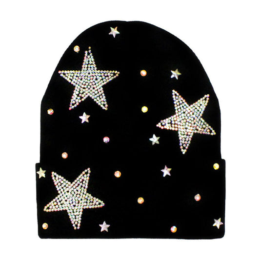 Black Acrylic Bling Star Beanie Hat. Before running out the door into the cool air, you’ll want to reach for these toasty beanie to keep your hands incredibly warm. Accessorize the fun way with these beanie, it's the autumnal touch you need to finish your outfit in style. Awesome winter gift accessory!