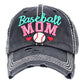 Black Baseball MOM Vintage Baseball Cap. Fun cool Mother Sports themed vintage cap. Perfect for walks in sun, great for a bad hair day. The distressed frayed style with faded color gives it an awesome vintage look. Soft textured, embroidered message with fun statement will become your favorite cap.