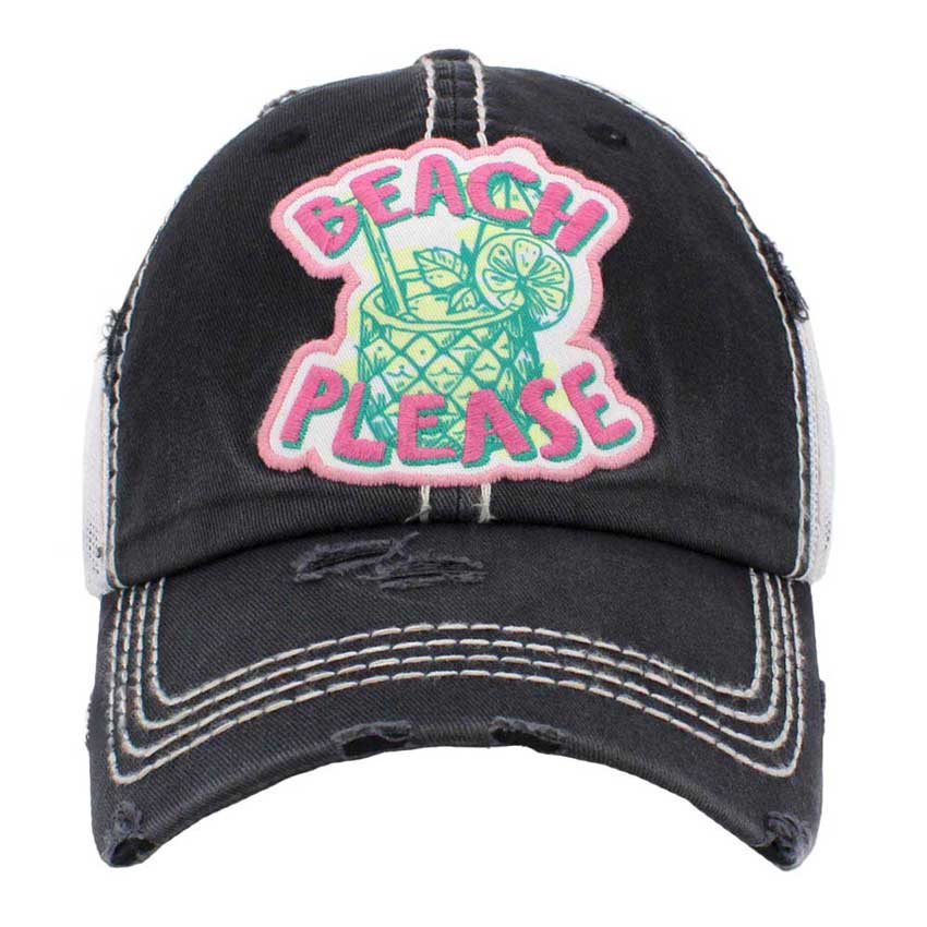 Black Beach Please Message Mesh Back Vintage Baseball Cap, it is an adorable baseball cap that has a vintage look, giving it that lovely appearance. Adjustable snapback closure tab with a mesh back and a pre-curved bill. Fun cool vintage cap perfect for those who love the sea. Perfect for walking in the sun or rain. No matter where you go on the beach or summer party it will keep you cool and comfortable.