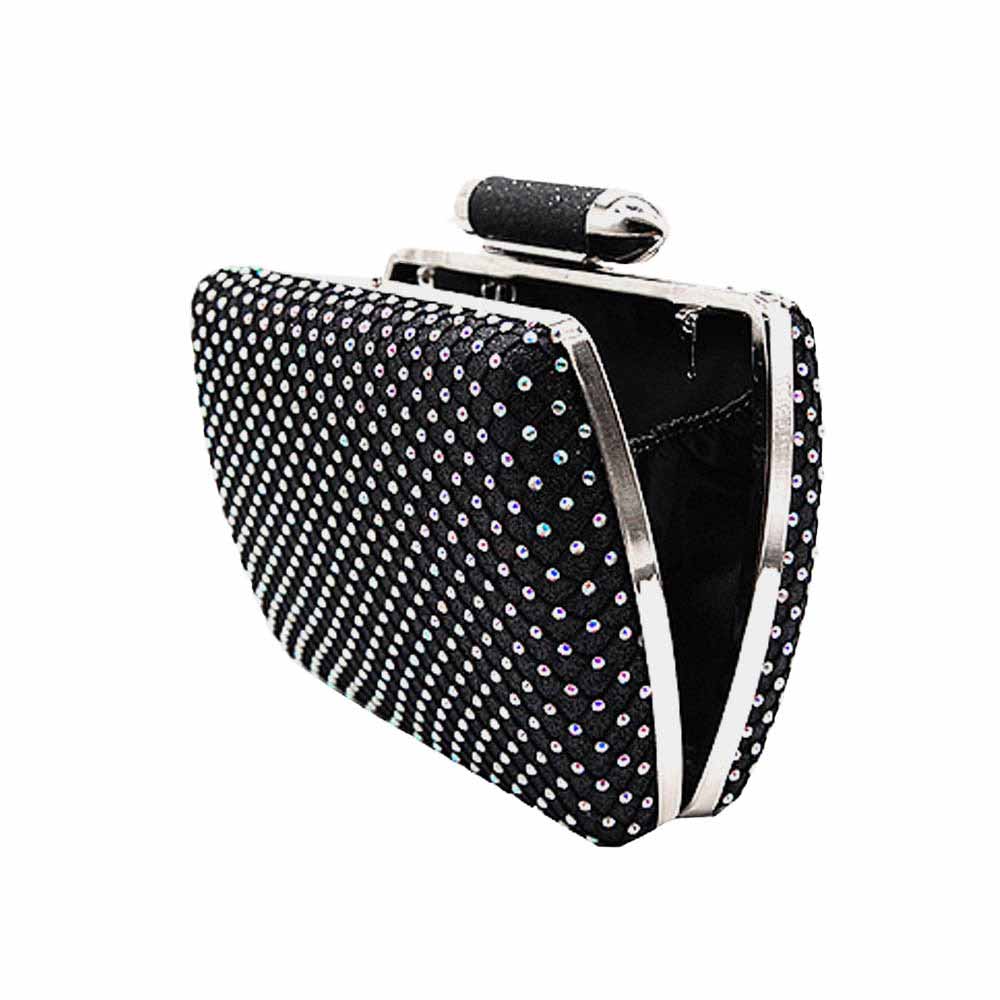 Black Bling Rectangle Evening Clutch Crossbody Bag, These Bling details Clutch bags are fit for all occasions and places. perfect for makeup, money, credit cards, keys or coins, and many more things. This handbag features a top Clasp Closure for security and contains a detachable shoulder chain that makes your life easier and trendier. Its catchy and awesome appurtenance drags everyone's attraction to you. Perfect gift ideas for a Birthday, Holiday, Christmas, Anniversary, Valentine's Day, etc. 