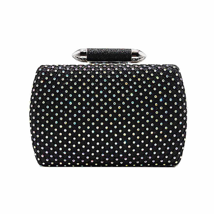Black Bling Rectangle Evening Clutch Crossbody Bag, These Bling details Clutch bags are fit for all occasions and places. perfect for makeup, money, credit cards, keys or coins, and many more things. This handbag features a top Clasp Closure for security and contains a detachable shoulder chain that makes your life easier and trendier. Its catchy and awesome appurtenance drags everyone's attraction to you. Perfect gift ideas for a Birthday, Holiday, Christmas, Anniversary, Valentine's Day, etc. 