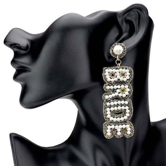 Black Bride Felt Back Pearl Rhinestone Message Dangle Earrings fun handcrafted jewellery that fits your lifestyle, adding a pop of pretty color, perfect for Bachelorette Party and Wedding shower. Enhance your attire with these vibrant artisanal earrings to show off your fun trendsetting style.