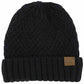 Black C C Criss Cross Pattern Cuff Beanie Hat, comes with a beautiful criss-cross design with different colors that reveals your absolute smartness with beauty and ensures maximum comfort and durability. Coordinate with any outfit to match the best with absolute warmth and coziness in style. Comes in one size winter cap with a pom that fits most head sizes. Awesome winter gift accessory!