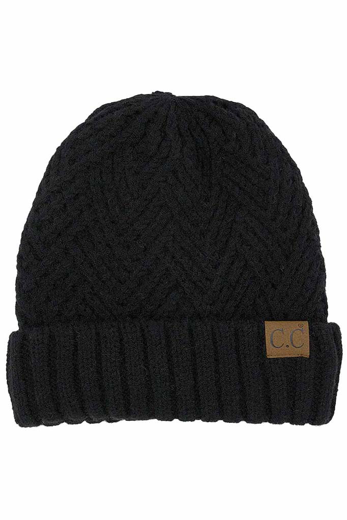 Black C C Criss Cross Pattern Cuff Beanie Hat, comes with a beautiful criss-cross design with different colors that reveals your absolute smartness with beauty and ensures maximum comfort and durability. Coordinate with any outfit to match the best with absolute warmth and coziness in style. Comes in one size winter cap with a pom that fits most head sizes. Awesome winter gift accessory!