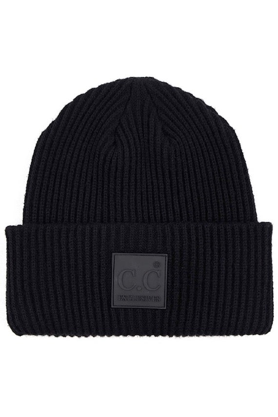 Black C.C Solid Ribbed Knit Beanie With Rubber Patch Comfy Warm Winter Hat; reach for this classic toasty hat to keep you nice n warm in the chilly winter weather, the wintry touch finish to your outfit. Perfect Gift Birthday, Christmas, Holiday, Anniversary, Stocking Stuffer, Secret Santa, Valentine's Day, Loved One, BFF