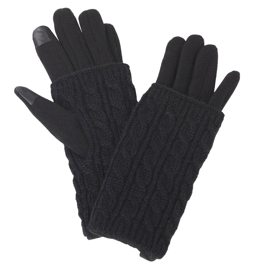 Black Cable Knit Winter One Size Smart 3 In 1 Gloves. Before running out the door into the cool air, you’ll want to reach for these toasty gloves to keep your hands incredibly warm. Accessorize the fun way with these gloves, it's the autumnal touch you need to finish your outfit in style. Awesome winter gift accessory!