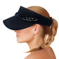 Black Chain Band Visor Hat, Keep your styles on even when you are relaxing at the pool or playing at the beach. Large, comfortable, and perfect for keeping the sun off of your face, neck, and shoulders Perfect summer, beach accessory. Ideal for travelers who are on vacation or just spending some time in the great outdoors.