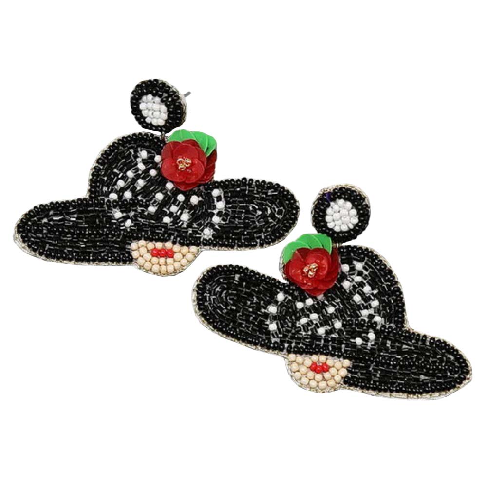 Black Derby Hat Seed Beaded Earrings, are fun Style earrings for women that will add a touch of fashion and fun to any wardrobe and add a fashion statement to any outfit. These  Beaded Earrings are suitable for various occasions. They are good jewelry accessories for festive occasions parties and family gatherings.