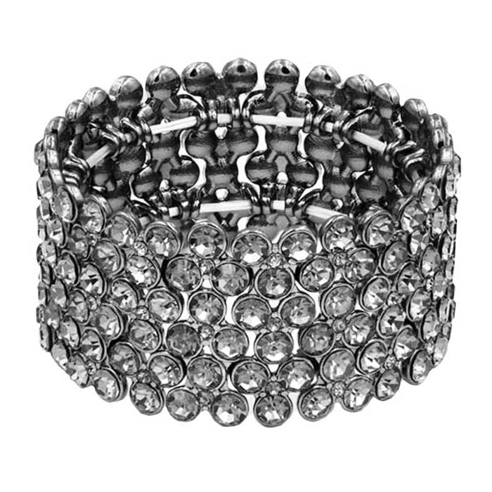 Black Diamond Bubble Stone Stretch Evening Bracelet,  This Evening Bracelet sparkles all around with it's surrounding round stones, stylish evening bracelet that is easy to put on, take off and comfortable to wear. It looks stylish and is just the right touch to set off your dress. Suitable for Night Out, Party, Formal, Special Occasion, Date Night, Prom.