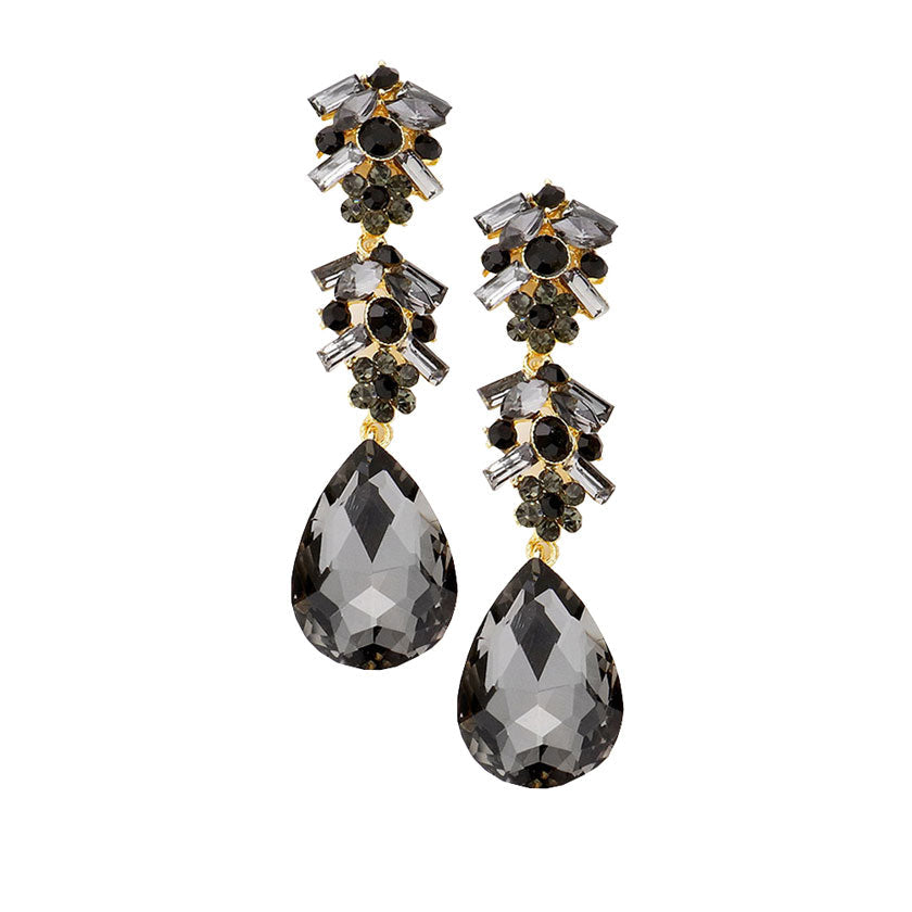 Black Diamond Chunky Pear Crystal Floral Evening Drop Earrings, put on a pop of color to complete your ensemble. Perfect for adding just the right amount of shimmer & shine and a touch of class to special events. Perfect Birthday Gift, Anniversary Gift, Mother's Day Gift, Graduation Gift.