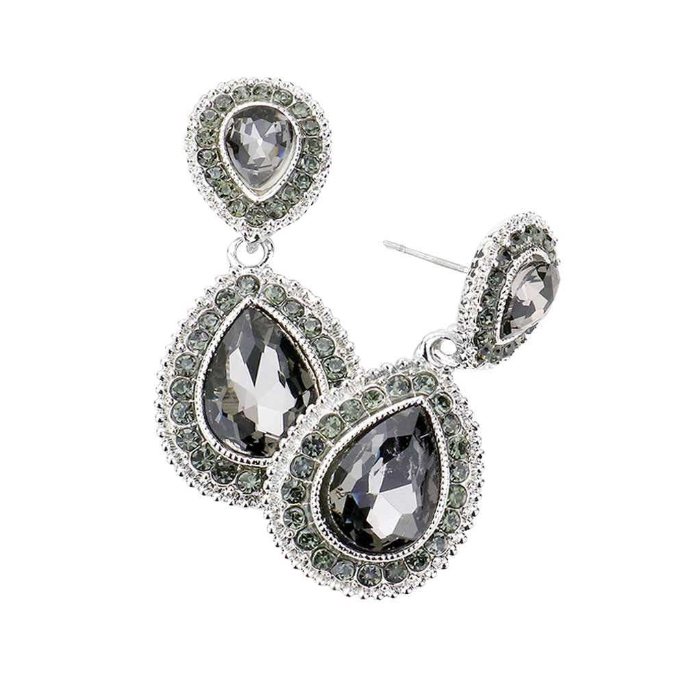 Black Diamond Crystal Accent Rhinestone Trim Teardrop Evening Earrings,  the perfect set of sparkling earrings, pair these glitzy studs with any ensemble for a polished & sophisticated look. Ideal for dates, job interview, night out, prom, wedding, sweet 16, Quinceanera, special day. Perfect Gift Birthday, Holiday, Christmas, Valentine's Day, Anniversary, Just Because 