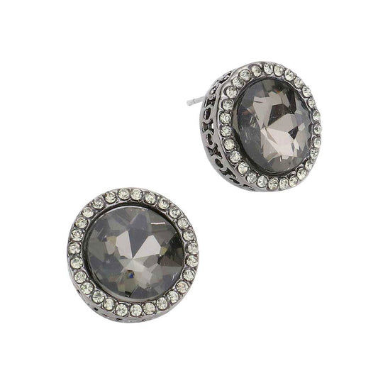 Black Diamond Rhinestone Trimmed Round Stone Stud Evening Earrings, Elegance becomes you in these lightweight and playful, shiny glamorous Rhinestone studs, the perfect sparkling accessory to add some sophisticated fun to your next social event. Coordinate this evening earrings with any ensemble from business casual to everyday wear, the perfect addition to every outfit.