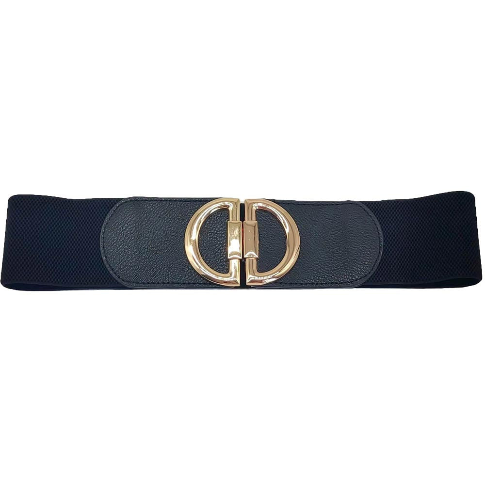 Black Double Half Open Circle Buckle Stretch Belt, Double half open circle buckle is a great stretchable belt with excellent durable lather for ladies. The belt buckle is made from solid metal. Quality leather feels soft and comfortable. It also looks fashionable with casual outfits. This double half-open circle design leather belt is a good match for a blouse, dress, skirt, jeans, or sweater. Casual yet classic half-open circle clasp which makes it super easy to use & keeps the full design!