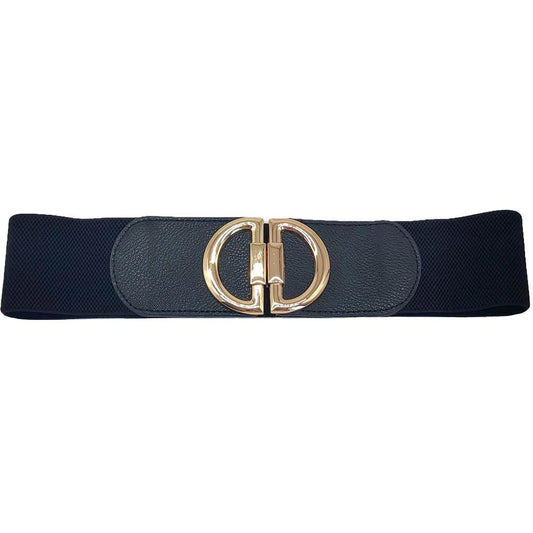 Black Double Half Open Circle Buckle Stretch Belt, Double half open circle buckle is a great stretchable belt with excellent durable lather for ladies. The belt buckle is made from solid metal. Quality leather feels soft and comfortable. It also looks fashionable with casual outfits. This double half-open circle design leather belt is a good match for a blouse, dress, skirt, jeans, or sweater. Casual yet classic half-open circle clasp which makes it super easy to use & keeps the full design!