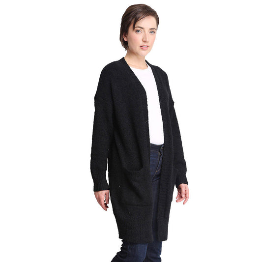 Black Fall Winter Solid Front Pocket Cardigan, the perfect accessory, luxurious, trendy, super soft chic capelet, keeps you warm and toasty. You can throw it on over so many pieces elevating any casual outfit! Perfect Gift for Wife, Mom, Birthday, Holiday, Christmas, Anniversary, Fun Night Out