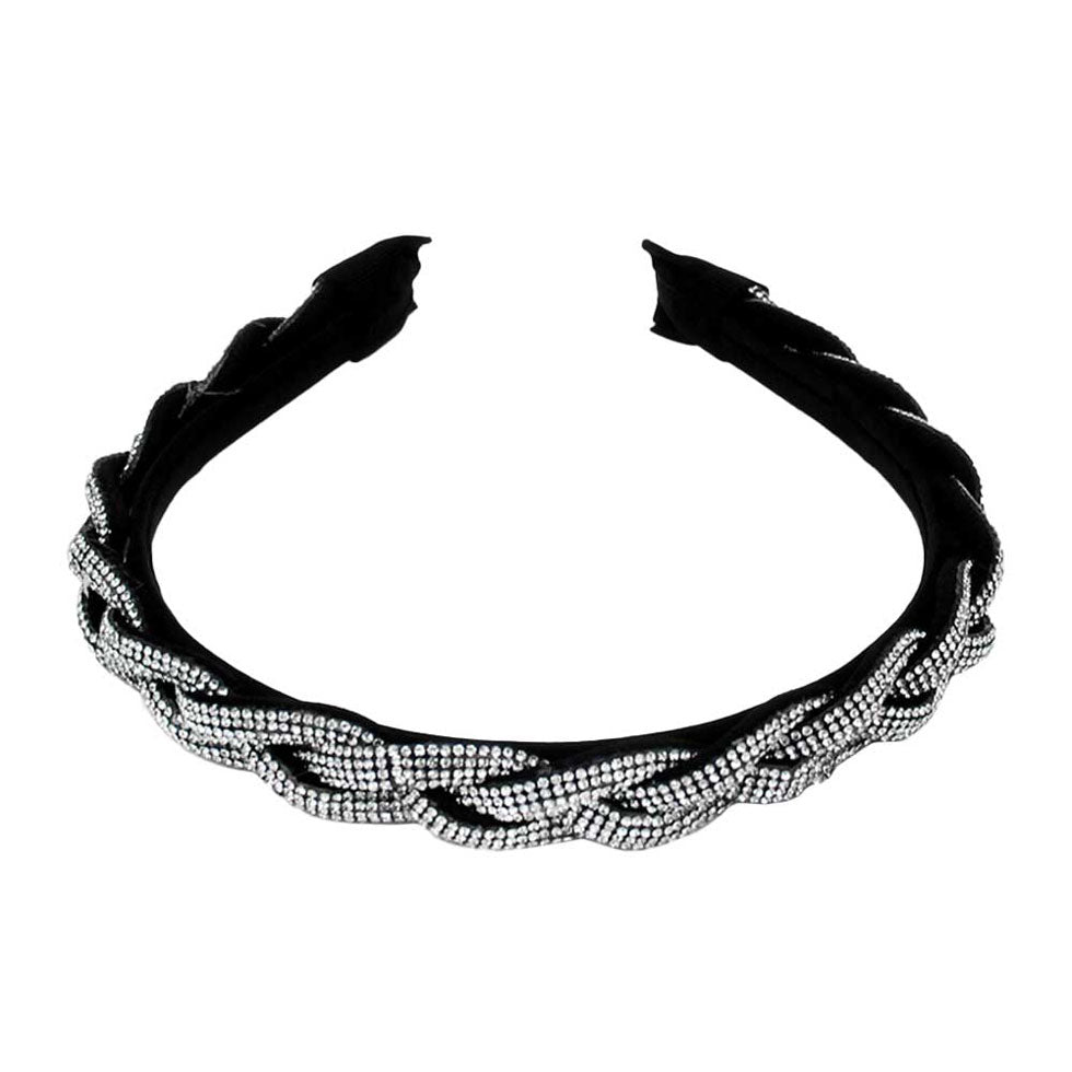 Black Fashionable Bling Braided Headband, hair accessory will make you feel extra glamorous. Push back your hair with this braided headband, spice up any plain outfit! Be ready to receive compliments. Be the ultimate trendsetter wearing this chic headband with all your stylish outfits! Perfect for everyday wear, special occasions, outdoor festivals and more. 