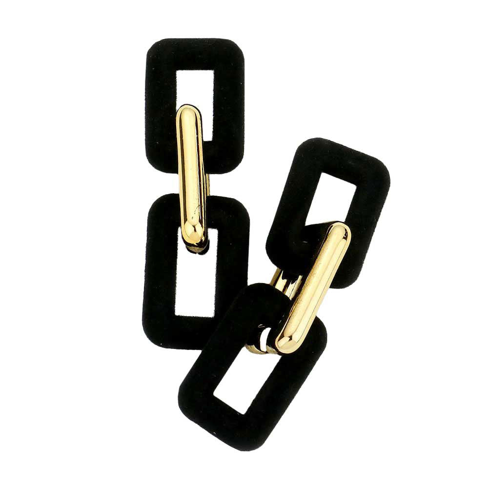 Black Faux Suede Open Rectangle Link Dangle Earrings, These Earrings sure to make an impression with career or weekend wear. Add something special to your outfit! These dainty, modern, minimalist-style earrings can be worn daily as well as on special occasions. It will be your new favorite accessory. Perfect Birthday Gift, Anniversary Gift, Mother's Day Gift, Graduation Gift, Prom Jewelry, Just Because Gift, Thank you Gift.