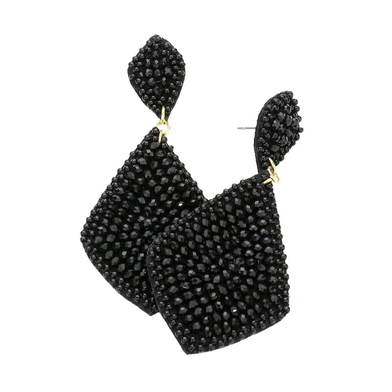 Black Felt Back Seed Beaded Petal Dangle Earrings, Seed Bead Petal Earrings jewelry that fits your lifestyle, adding a pop of pretty color. Enhance your attire with this vibrant handcrafted beautiful earrings to dress up or down your look. Coordinate these earrings with any ensemble from business casual to everyday wear, ideal for parties, events, holidays.
