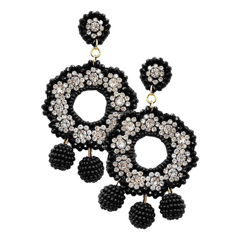 Black Felt Back Stone Embellished Beaded Ball Link Dangle Earring, versatile enough for wearing straight through the week, perfectly lightweight for all-day wear, coordinate with any ensemble from business casual to everyday wear, the perfect addition to every outfit. Adds a touch of nature-inspired beauty to your look. Wear this earring to a wedding, an engagement, a prom, or any other occasion where you wish to appear more charming.