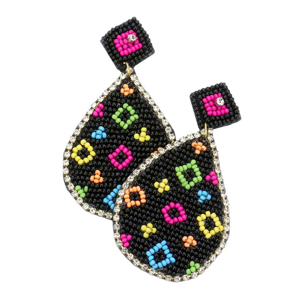Black Felt Back Teardrop Beaded Dangle Earrings, This beaded handcrafted jewelry that fits your lifestyle, adding a polished finish to your look. Enhance your attire with these beautiful artisanal earrings to show off your fun trendsetting style. Lightweight and comfortable for wearing all day long. This is a fantastic gift for your loved ones.