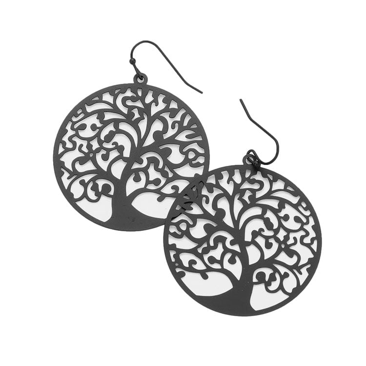 Black Filigree Metal Tree of Life Dangle Earrings. Tree Dangle earrings fun handcrafted jewelry that fits your lifestyle, adding a pop of pretty color. Enhance your attire with these vibrant artisanal earrings to show off your fun trendsetting style. Lightweight and comfortable for wearing all day long. Goes with any of your casual outfits and Adds something extra special. Great gift idea for your Loving One.