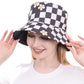 Black Flower Pointed Checkerboard Patterned Bucket Hat, Keep your styles on even when you are relaxing at the pool or playing at the beach. Large, comfortable, and perfect for keeping the sun off of your face, neck, and shoulders. Perfect gifts for weddings, anniversaries, Mardi Gras, Valentine’s Day, or any occasion.