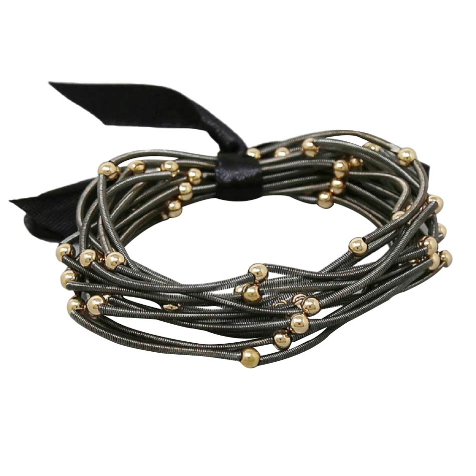 Black Gold Metal Bead Station Spring Bracelet Set, Add this Metal Bead Station Spring Bracelet Set to light up any outfit and feel absolutely flawless. Fabulous fashion and sleek style add a pop of pretty color to your attire. Perfect gifts for weddings, Prom, birthdays, anniversaries, holidays, Valentine’s Day, or any occasion.