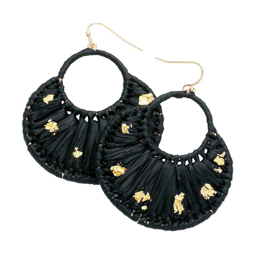 Black Gold Paint Splash Raffia Wrapped Dangle Earrings, enhance your attire with these beautiful raffia-wrapped dangle earrings to show off your fun trendsetting style. It can be worn with any daily wear such as shirts, dresses, T-shirts, etc. These dangle earrings will garner compliments all day long. Whether day or night, on vacation, or on a date, whether you're wearing a dress or a coat, these earrings will make you look more glamorous and beautiful.