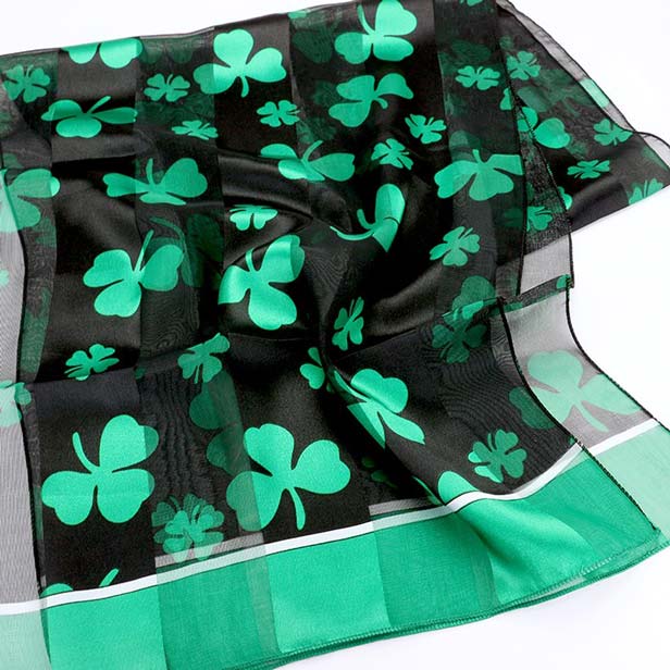 Black Green 6PCS Silk Feel Satin Striped Clover Print Scarves, perfect to accent your outlook with the St. Patrick's day Clover scarves & show your love for the Irish. The luck of the Irish will be with you this year while wearing this clover-themed silk scarf. These cute shamrock scarves are the perfect accessory to finish off any festive look. Show your Irish pride & make you look stand out. These scarves are perfect for St. Patrick's Day parties, night parties, carnivals, festivals, etc.