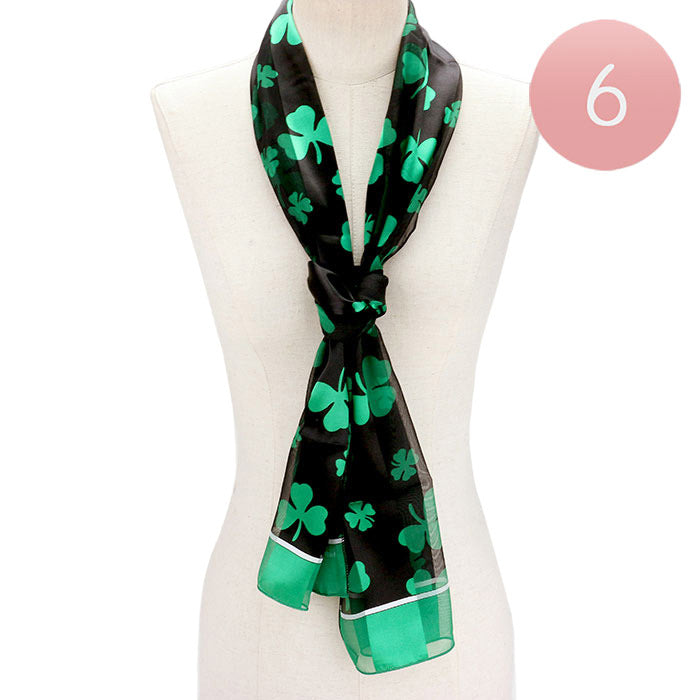 Black Green 6PCS Silk Feel Satin Striped Clover Print Scarves, perfect to accent your outlook with the St. Patrick's day Clover scarves & show your love for the Irish. The luck of the Irish will be with you this year while wearing this clover-themed silk scarf. These cute shamrock scarves are the perfect accessory to finish off any festive look. Show your Irish pride & make you look stand out. These scarves are perfect for St. Patrick's Day parties, night parties, carnivals, festivals, etc. 
